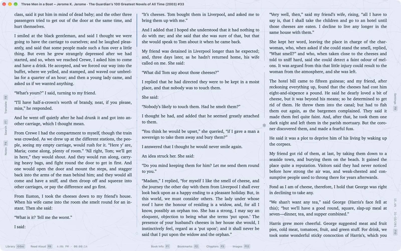 Three columns on a wide Mac window — Pages mode with the column ceiling at 3