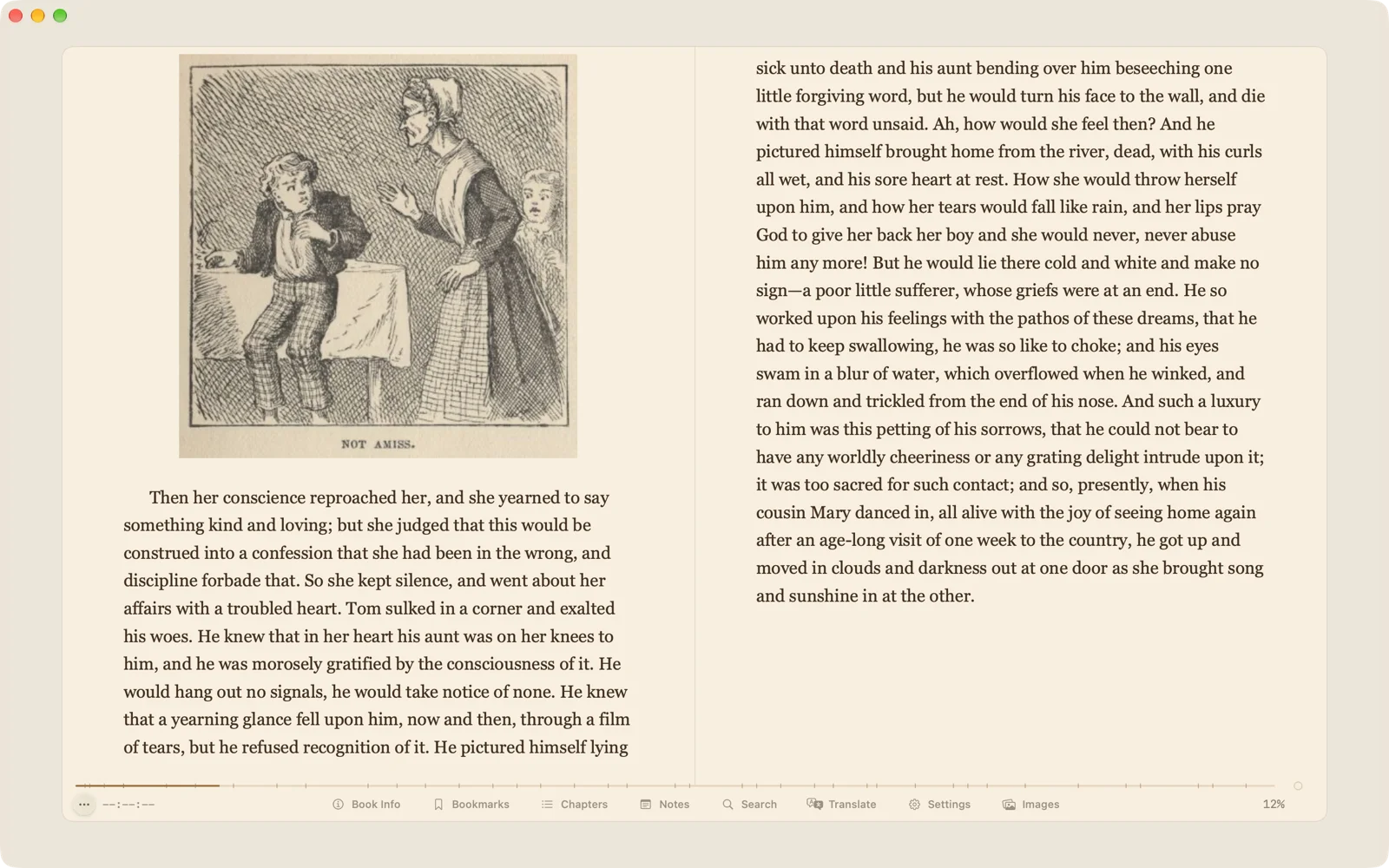 A two-column spread with an illustration in PlainReader