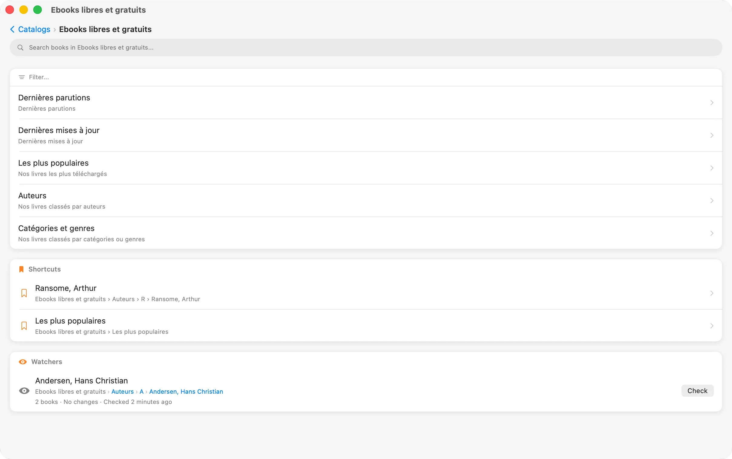 OPDS browser showing Standard Ebooks root with cover thumbnails and filter bar