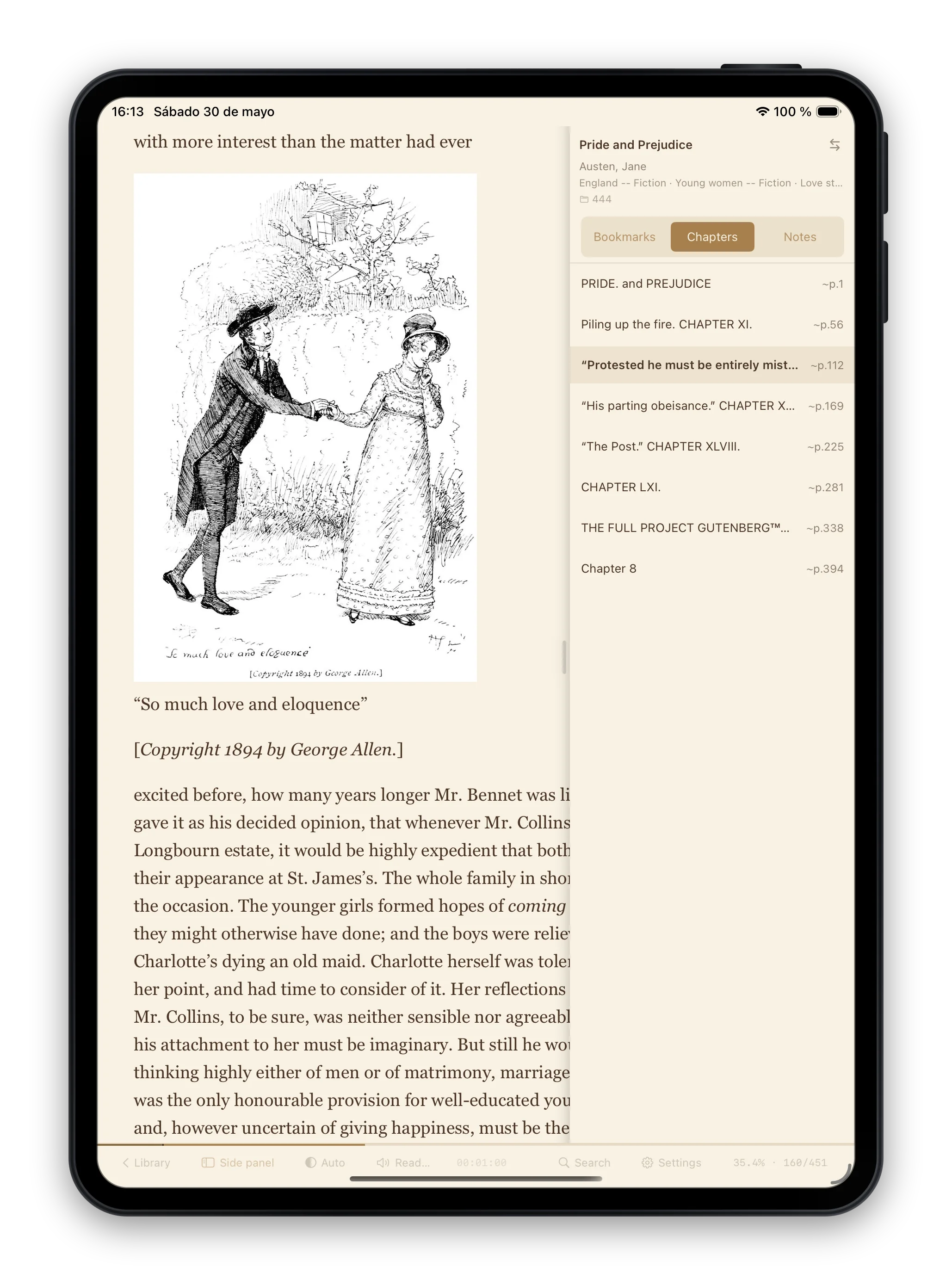 iPad library with side panel